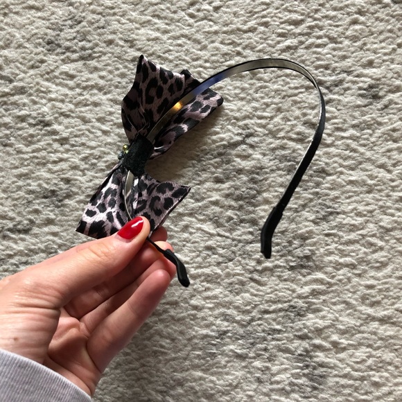 Vintage black & gray leopard print bow headband - Picture 4 of 6